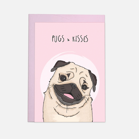 Pugs & kisses - greeting card